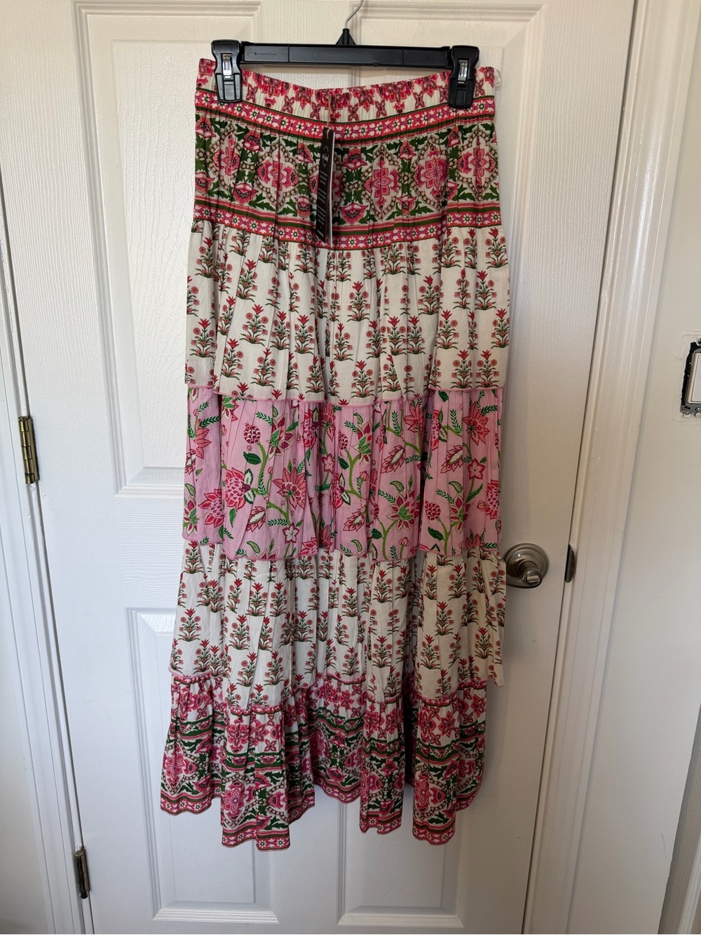 Tiered Floral Maxi Skirt - Pink & Cream